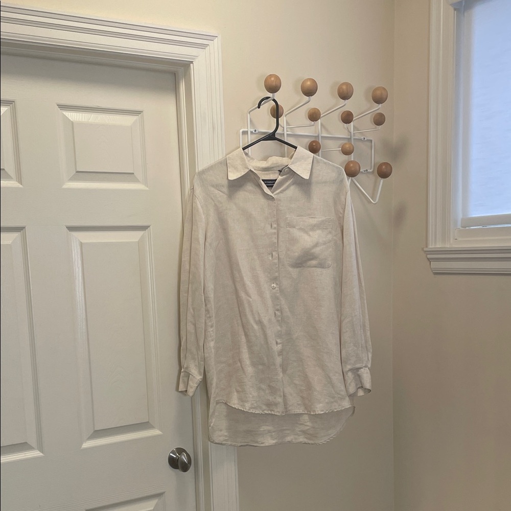 Liz Claiborne Liz Sports - Linen Long Sleeve Old Money Button Down - Cream - M